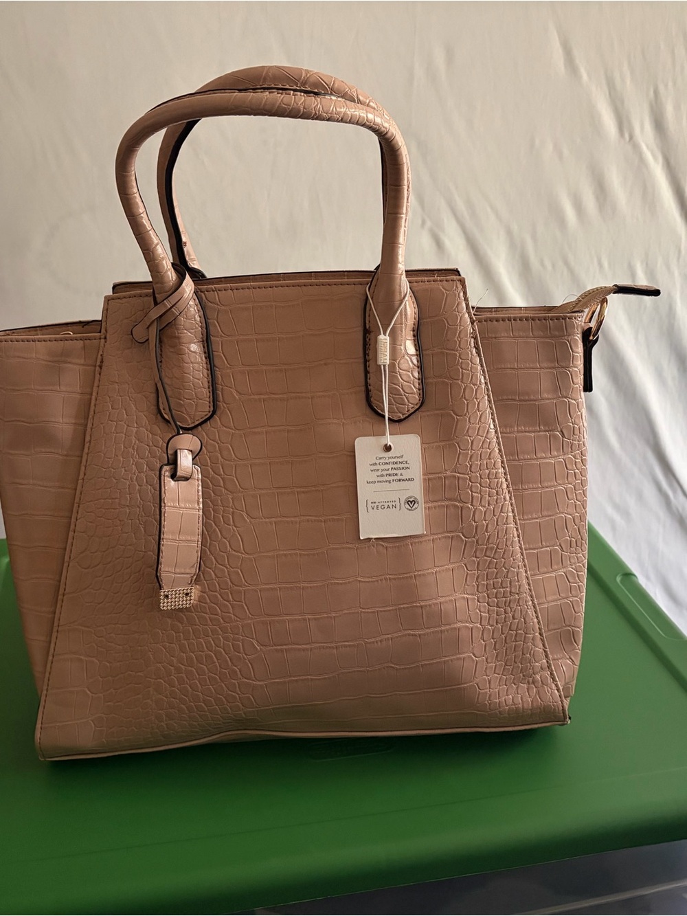 UE Croc-Embossed Tote Bag in Nude Taupe